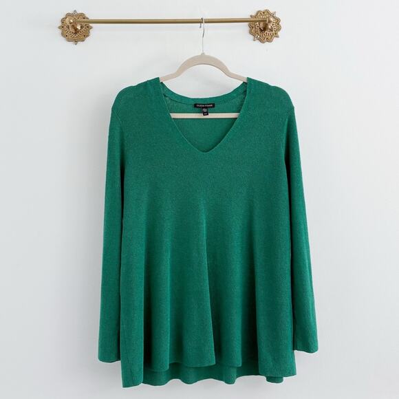 Eileen Fisher Jadte Linen Green V Neck Sweater - Picture 1 of 6
